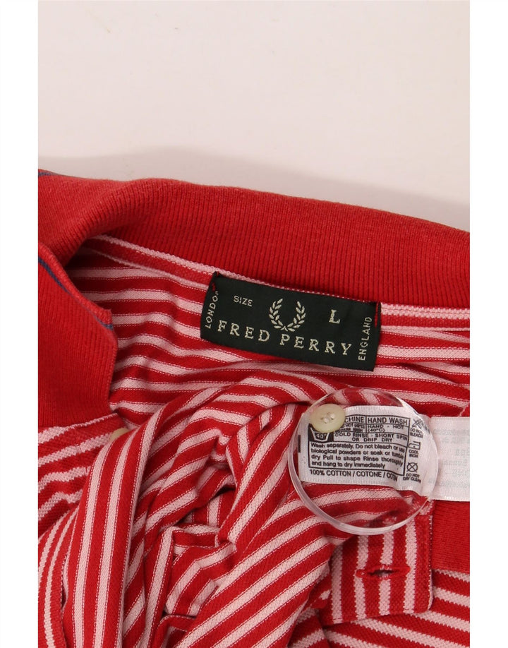 Camisa pólo masculina FRED PERRY grande listrada vermelha