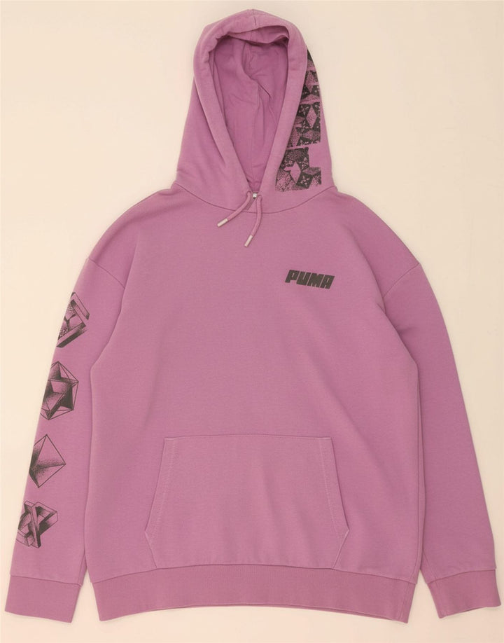PUMA masculino solto ajuste gráfico moletom com capuz pequeno algodão roxo