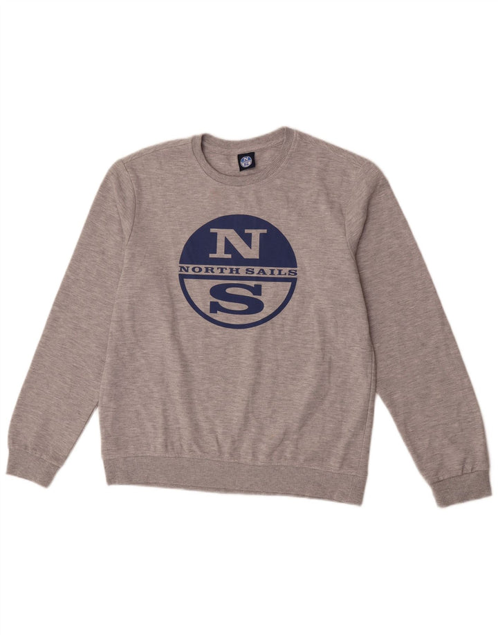 North Sails moletom gráfico masculino jumper médio cinza algodão manchado
