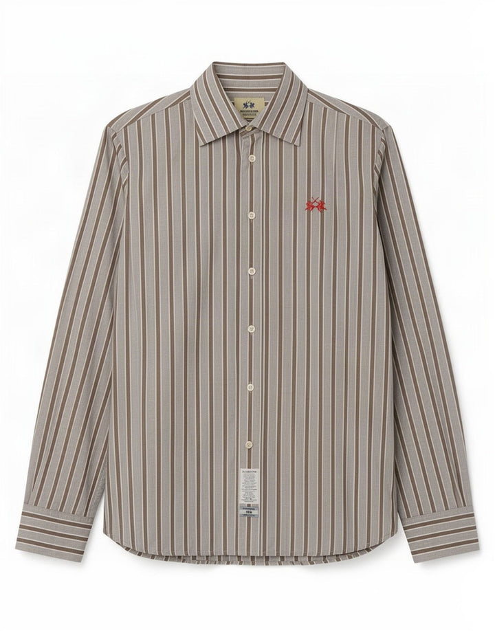 Camisa masculina La Martina de algodão listrado azul médio