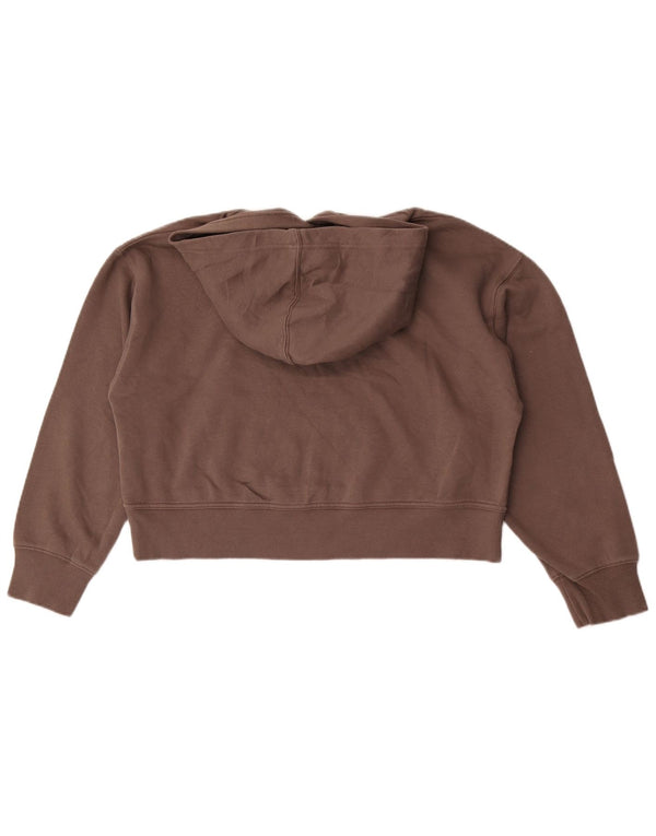 Zara Womens Crop Oversized Hoodie Jumper Reino Unido 14 Algodão Marrom Médio