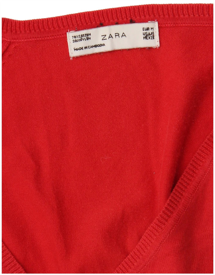 Suéter cardigã feminino Zara Reino Unido 12 algodão vermelho médio