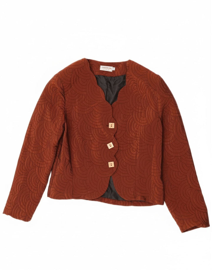 Jaqueta Blazer Feminina Vintage com 3 Botões Reino Unido 14 Acetato Geométrico Marrom Médio