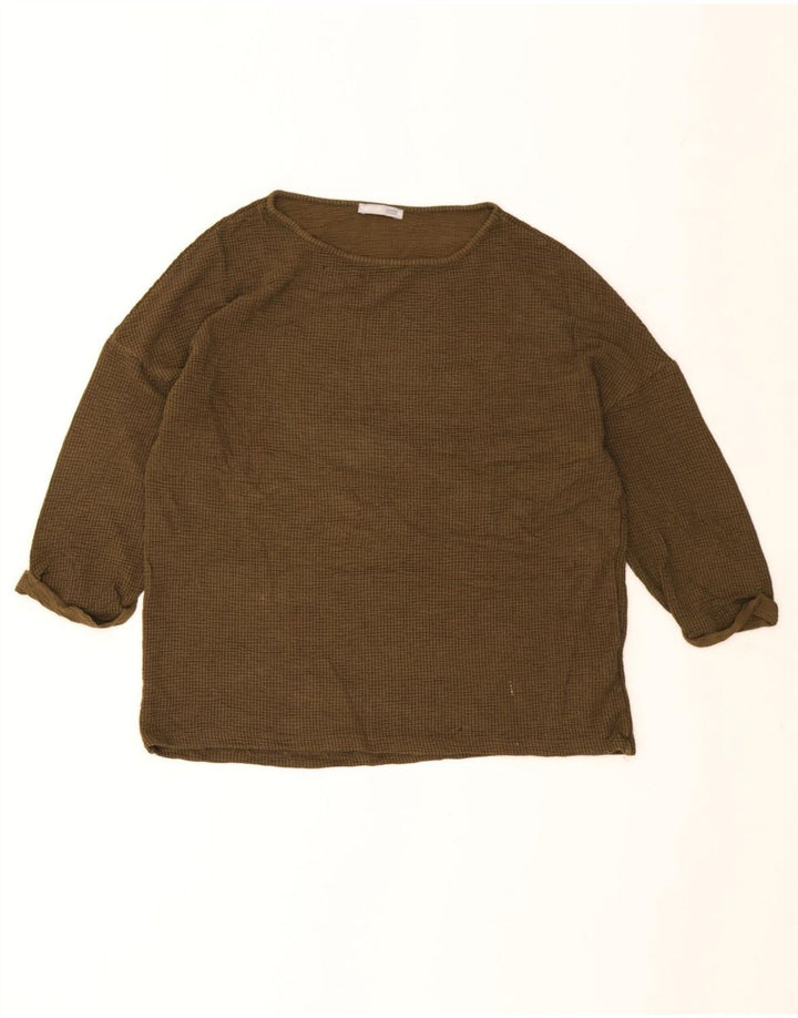 Zara Top feminino oversized manga 3/4 UK 10 pequeno marrom viscose