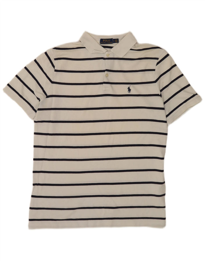 Polo Ralph Lauren Camisa masculina média listrada branca de algodão