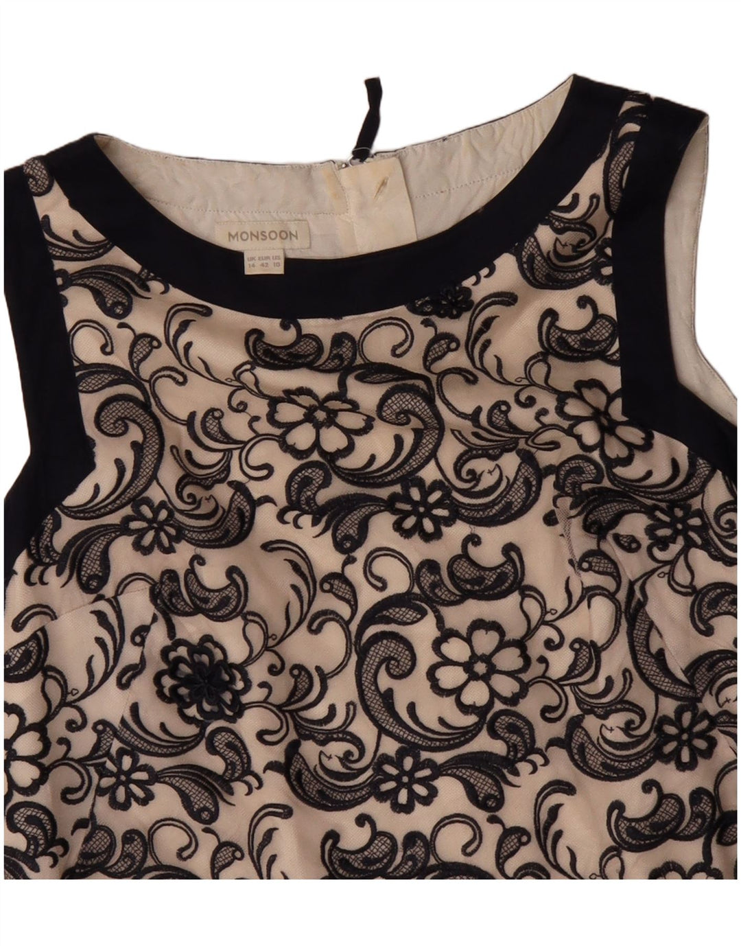 Vestido feminino MONSOON sem mangas, tamanho UK 14, grande, bege, floral, nylon