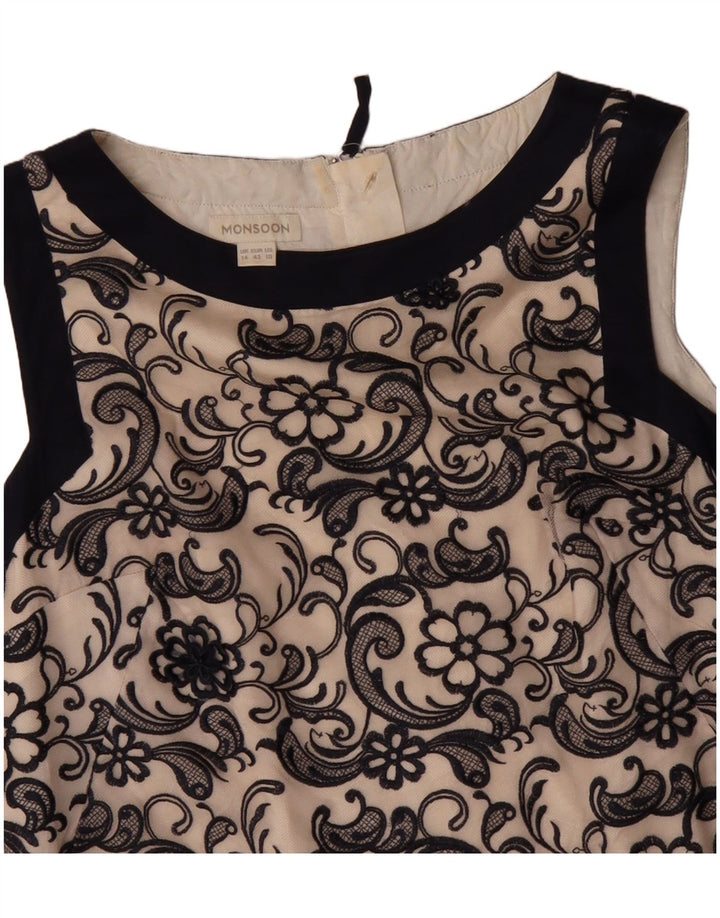 Vestido feminino MONSOON sem mangas, tamanho UK 14, grande, bege, floral, nylon