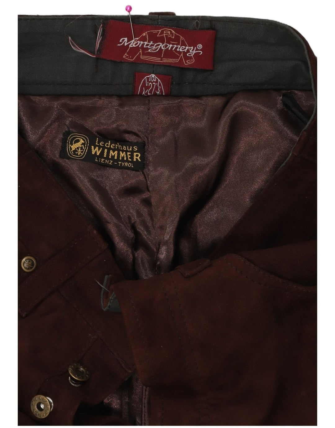 Calça feminina reta de camurça MONTGOMERY W27 L29 couro marrom