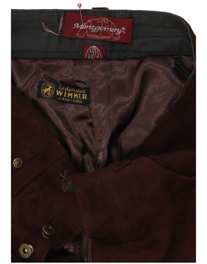 Calça feminina reta de camurça MONTGOMERY W27 L29 couro marrom