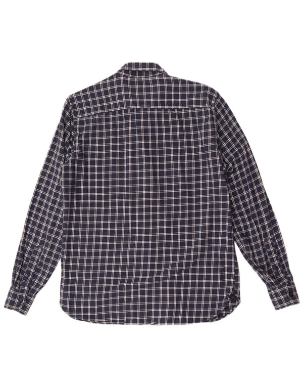 Camisa masculina de flanela slim fit da Crew Clothing, algodão xadrez médio azul marinho