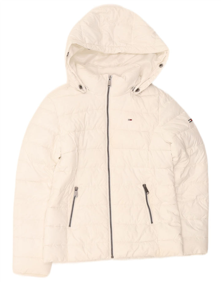 Jaqueta acolchoada com capuz feminina Tommy Hilfiger Reino Unido 14 poliéster branco médio