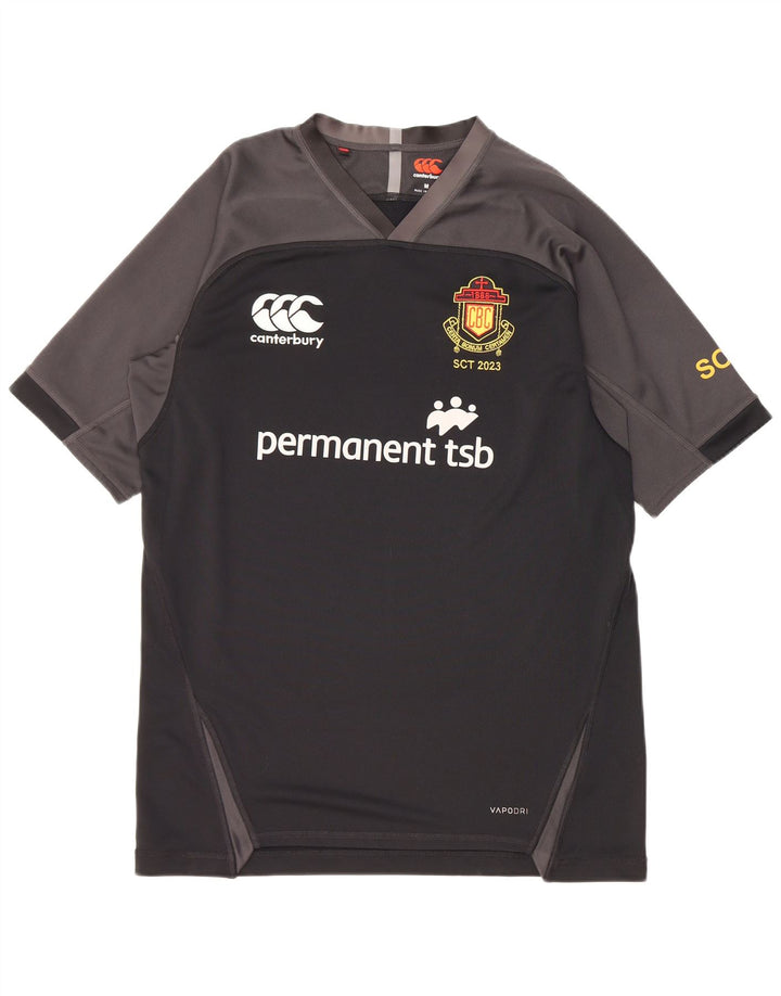 Camiseta gráfica masculina Canterbury Top médio preto colorblock poliéster