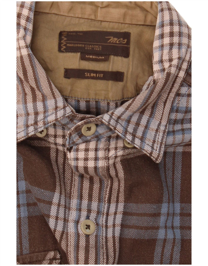 Camisa masculina de flanela Marlboro Classics Slim Fit marrom médio