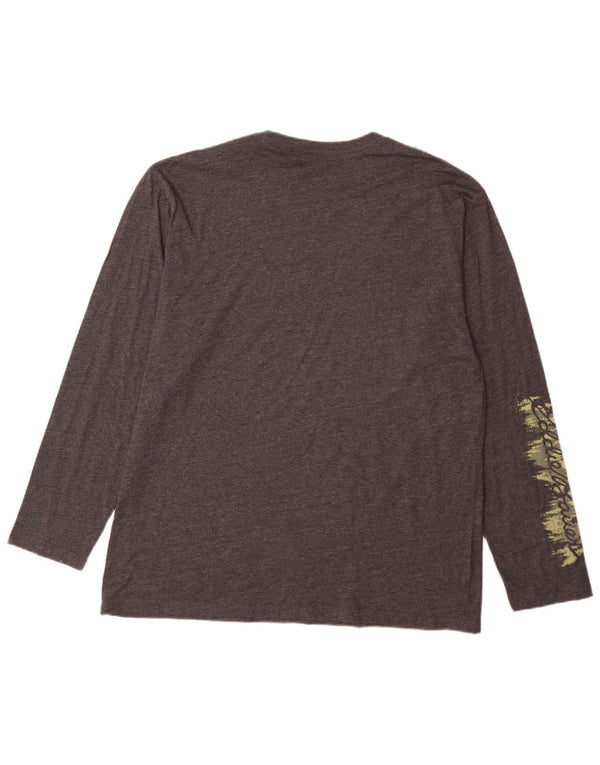 Eddie Bauer Top gráfico masculino manga comprida grande algodão manchado cinza