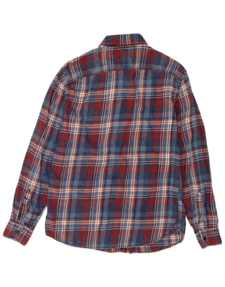 Camisa jeans masculina Jack & Jones média azul marinho xadrez algodão