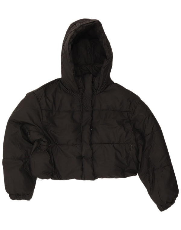 Zara Womens Crop Hooded Loose Fit Jaqueta Acolchoada Reino Unido 14 Médio Preto