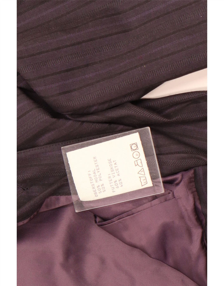 Jaqueta blazer feminina vintage com peito duplo Reino Unido 14 listrado roxo médio