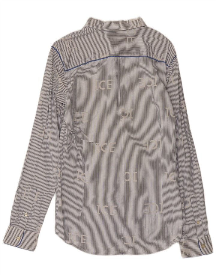 ICEBERG Camisa masculina Grant Fit grande algodão listrado azul