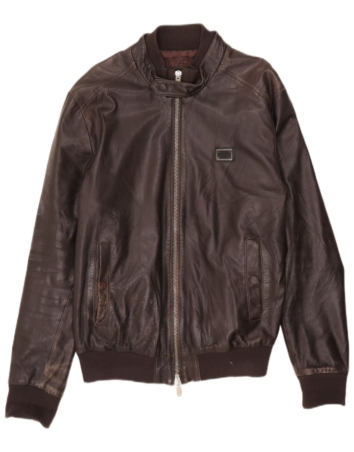 Jaqueta de couro masculina Antony Morato Reino Unido 40 grande couro marrom