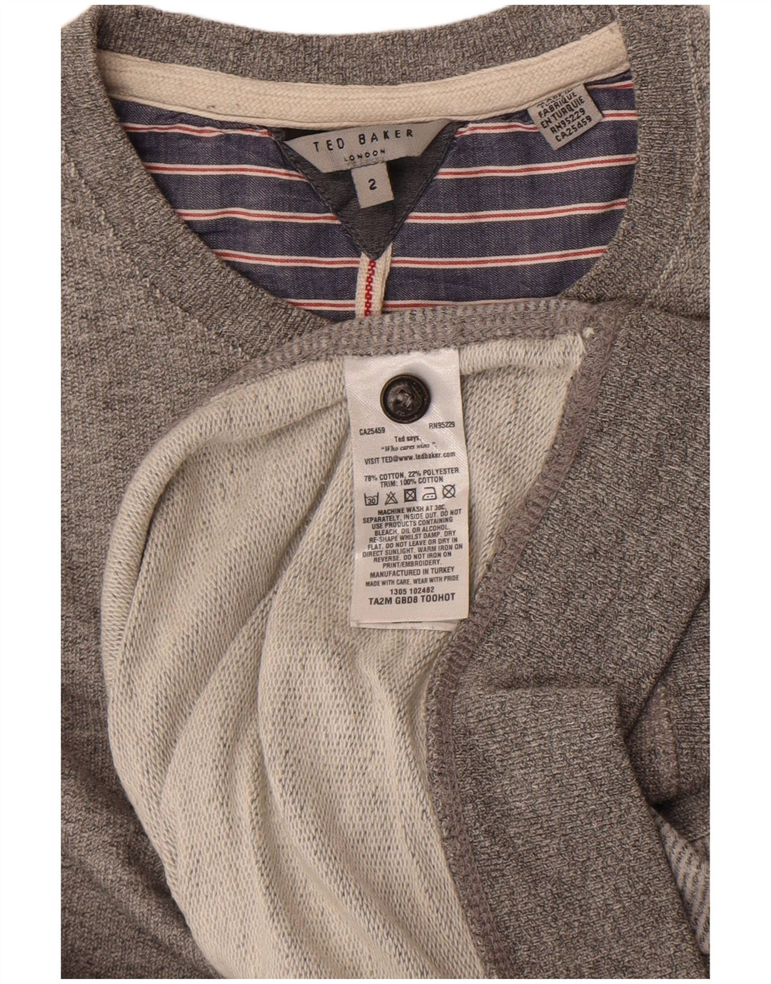 Ted Baker moletom masculino tamanho 2 pequeno algodão manchado cinza