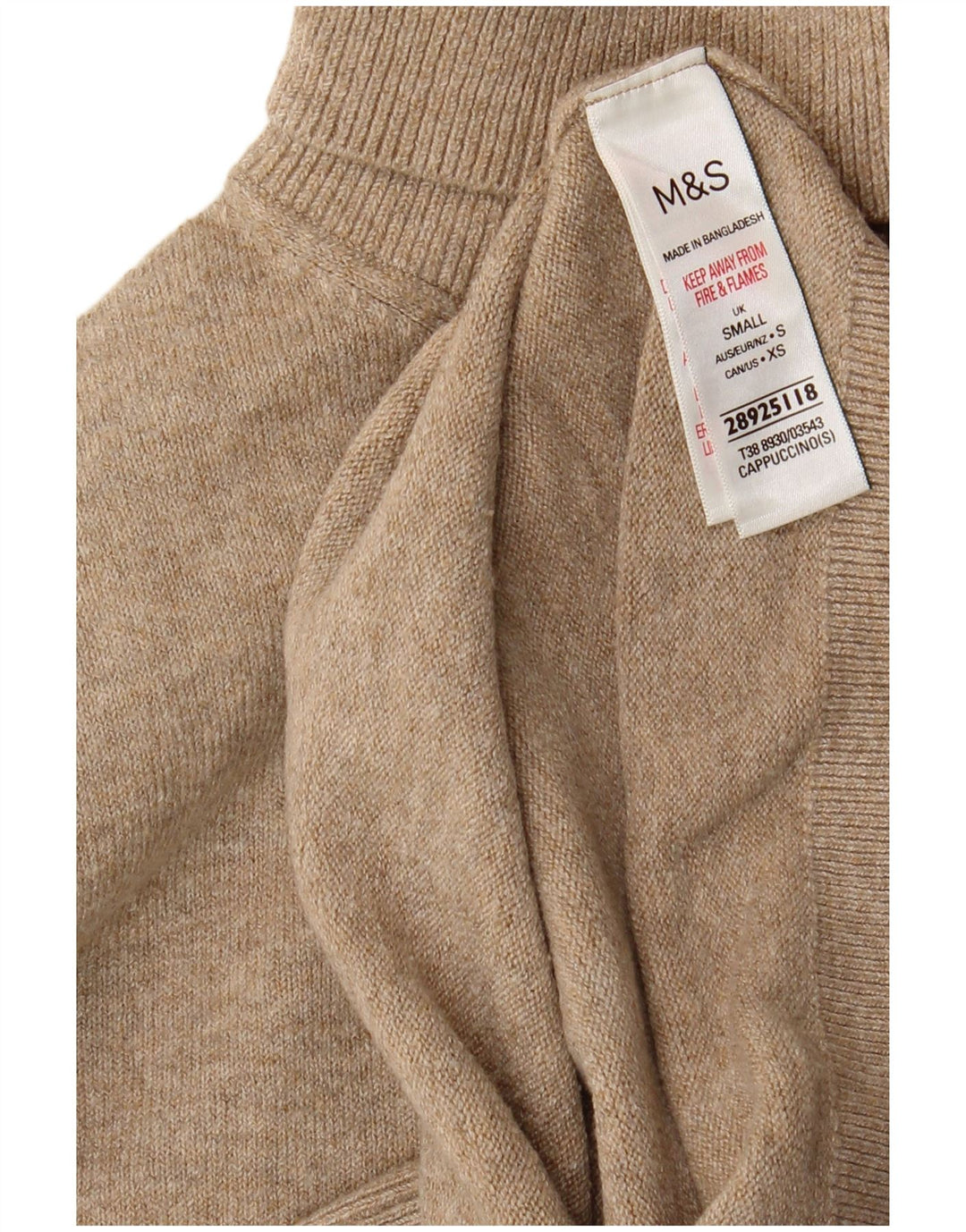 Suéter feminino Marks & Spencer com gola redonda Reino Unido 10 pequeno poliéster bege