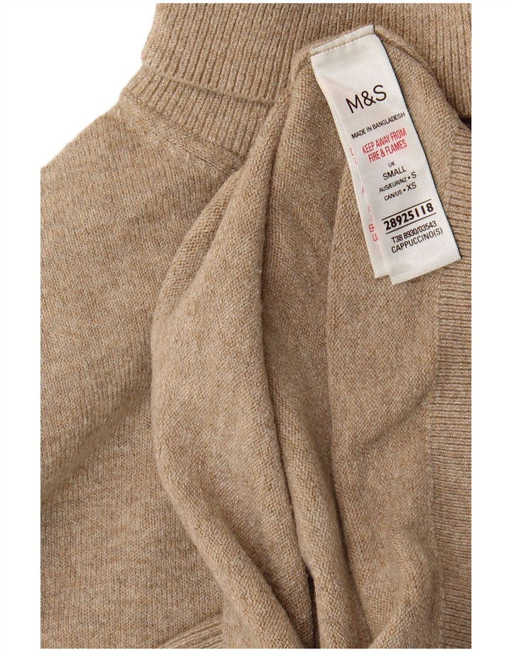 Suéter feminino Marks & Spencer com gola redonda Reino Unido 10 pequeno poliéster bege