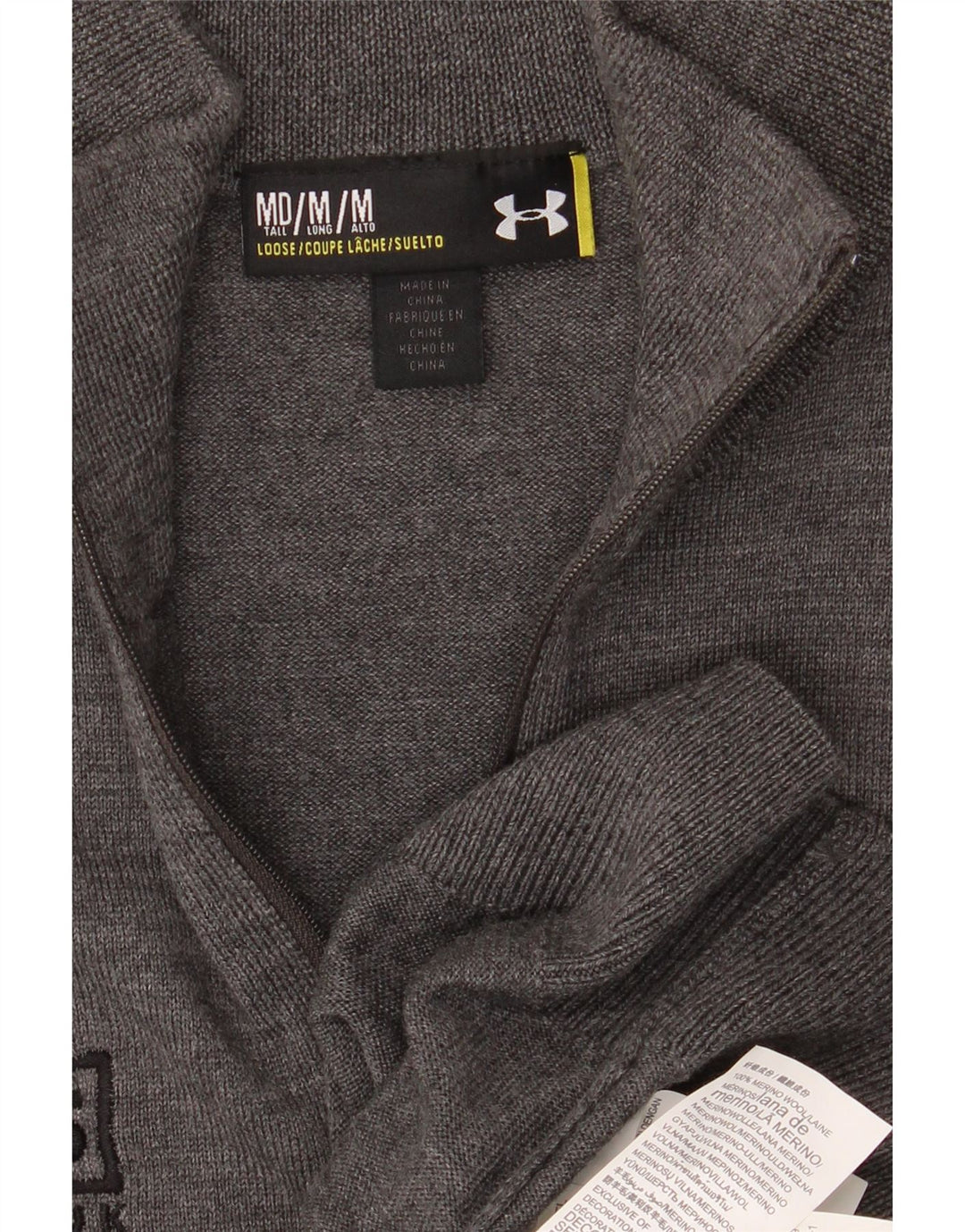 Suéter masculino UNDER ARMOUR alto gráfico com zíper e gola média cinza