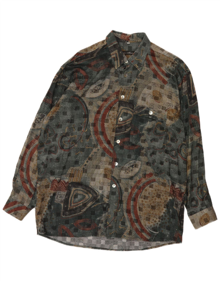 Camisa masculina vintage com padrão abstrato grande multicolorida