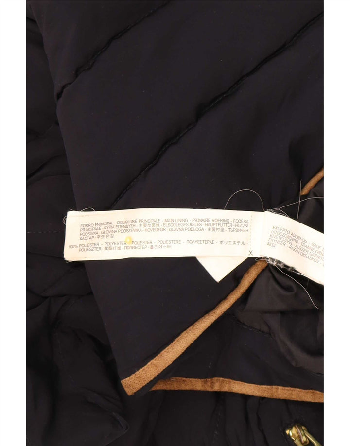 Jaqueta acolchoada com capuz feminino Zara UK 10 poliéster azul marinho pequeno