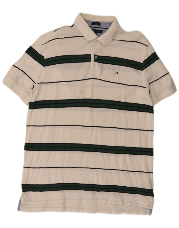 Camisa polo masculina Tommy Hilfiger Custom Fit XL algodão listrado branco