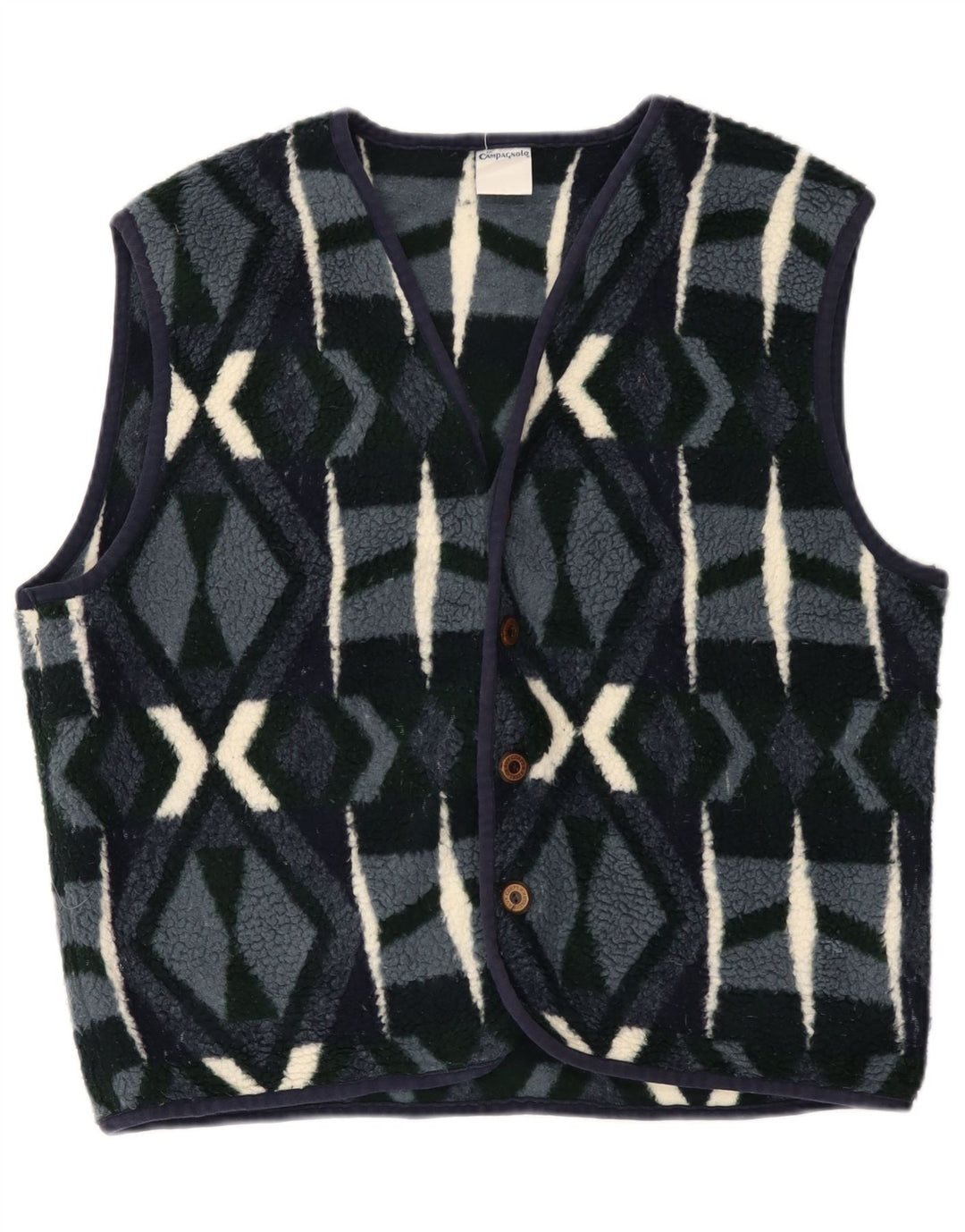 Campagnolo Mens Fleece Gilet UK 38 Poliéster Geométrico Azul Marinho Médio