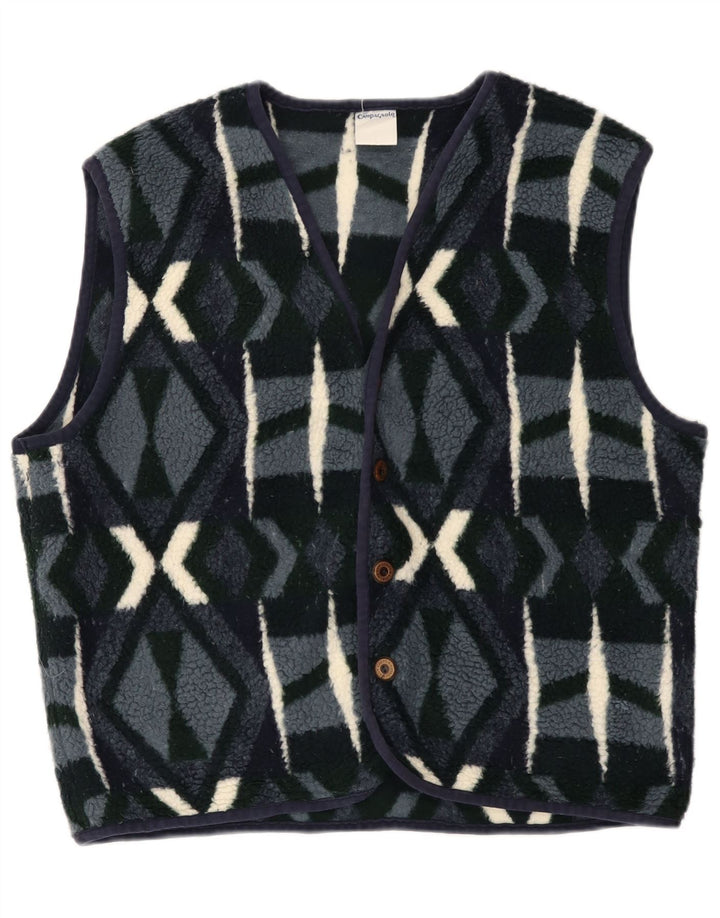 Campagnolo Mens Fleece Gilet UK 38 Poliéster Geométrico Azul Marinho Médio
