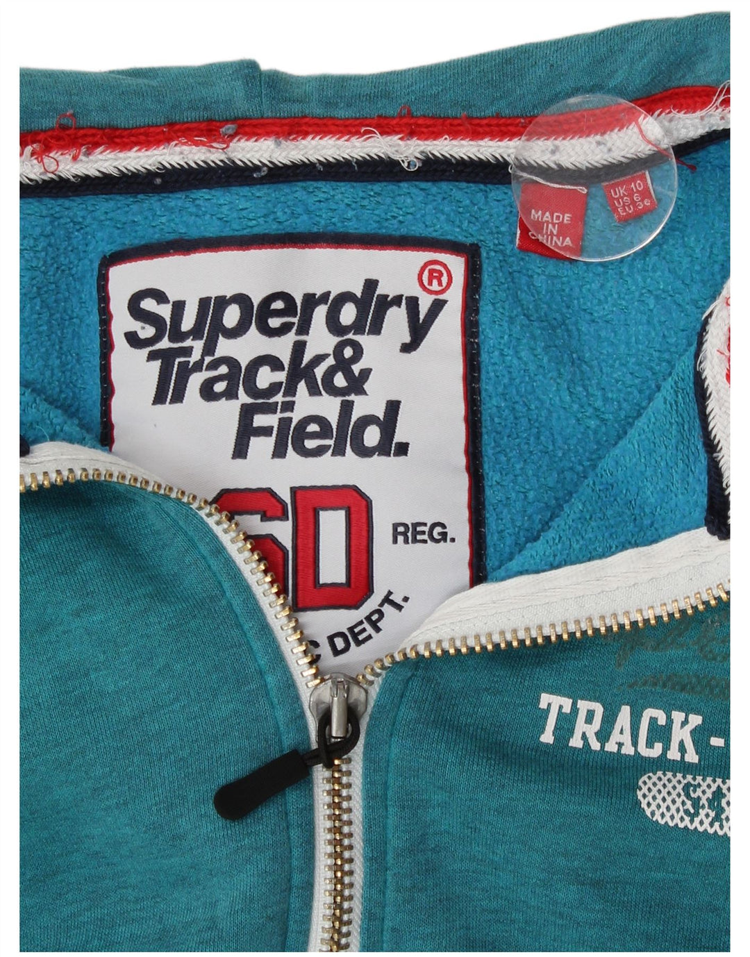 Suéter feminino Superdry com capuz e zíper Reino Unido 10 pequeno algodão turquesa