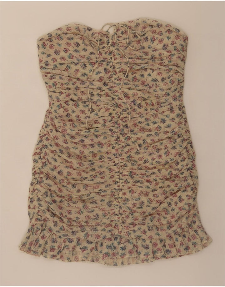 Top sem alças feminino Zara UK 8 pequeno poliéster floral bege