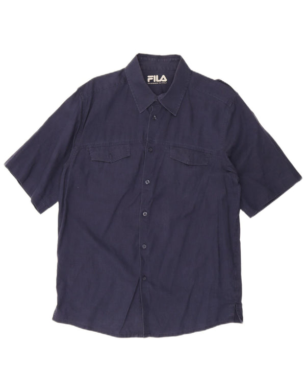 Camisa masculina Fila militar de manga curta azul marinho médio