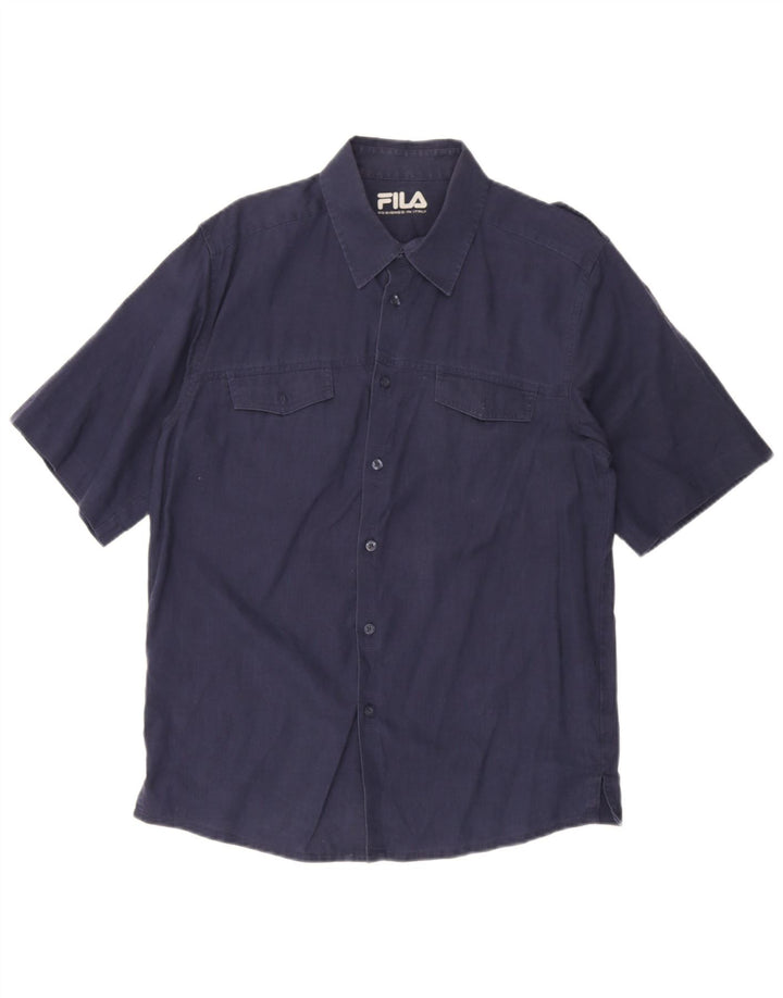 Camisa masculina Fila militar de manga curta azul marinho médio
