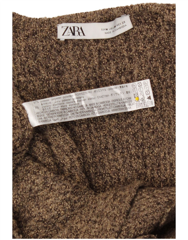 Zara Suéter cardigã feminino longline oversized Reino Unido 14 marrom médio manchado