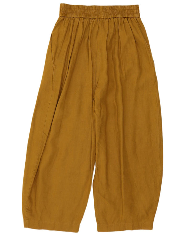 Calça feminina Benetton com perna larga W28 L22 linho amarelo