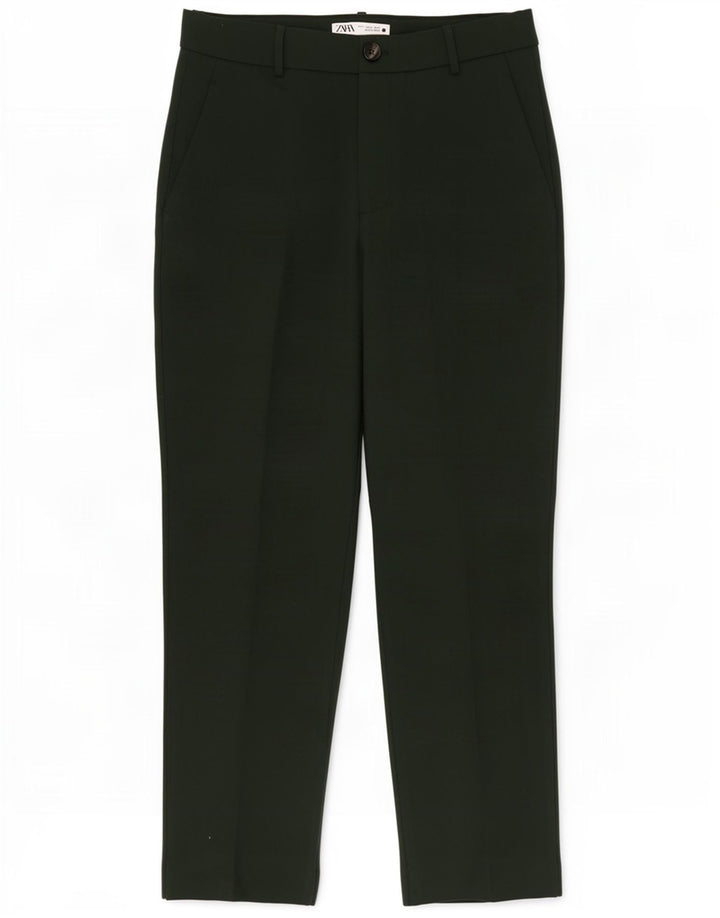 Calça feminina Zara Slim Suit grande W30 L28 poliéster verde