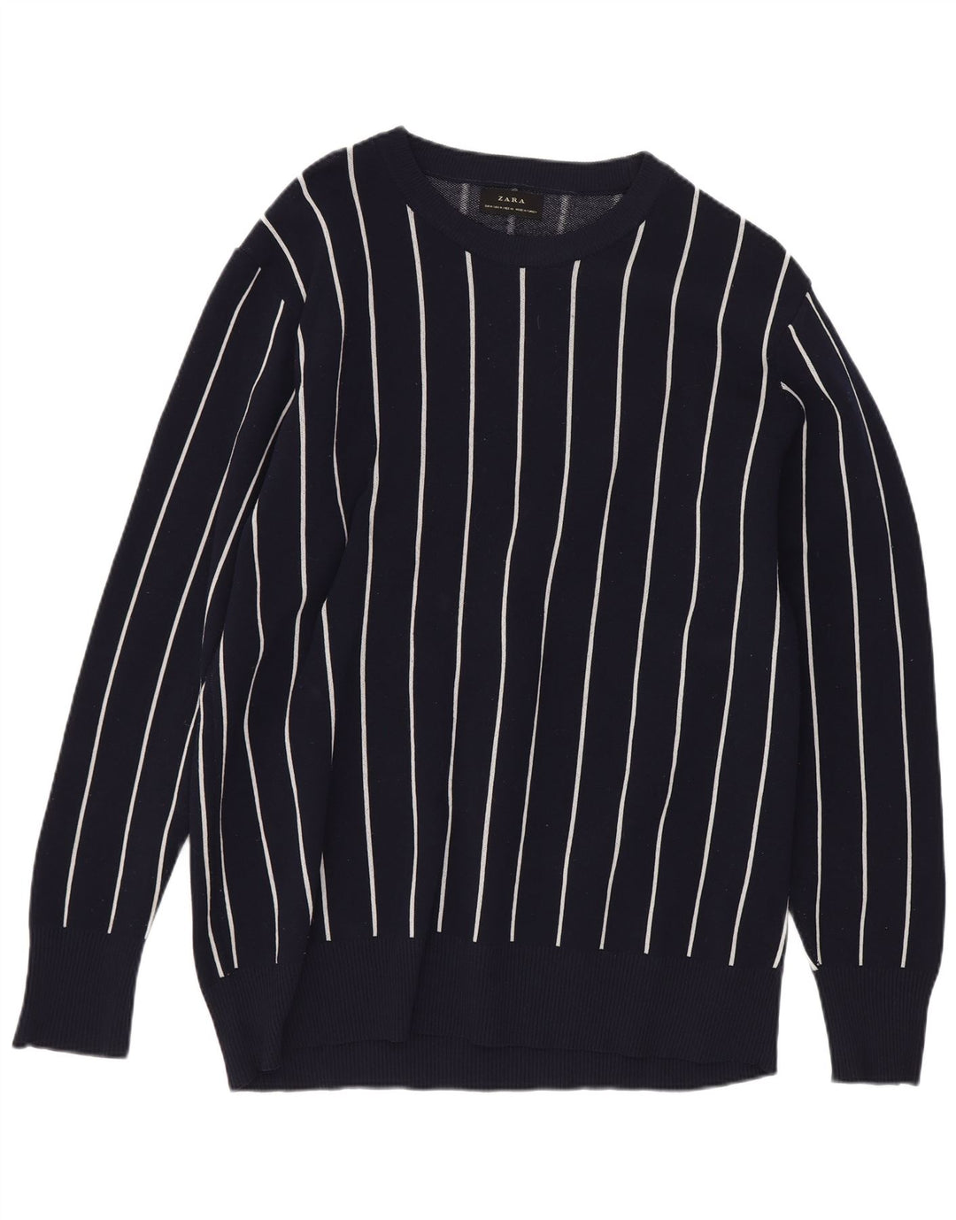 Zara Suéter masculino regular com gola canoa listrado médio azul marinho