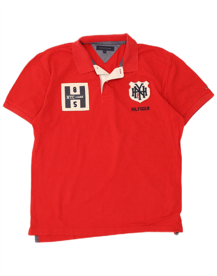 Camisa polo masculina Tommy Hilfiger gráfica grande algodão vermelho