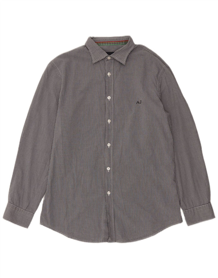 Camisa Slim Masculina Armani Jeans Grande Azul Marinho Gingham