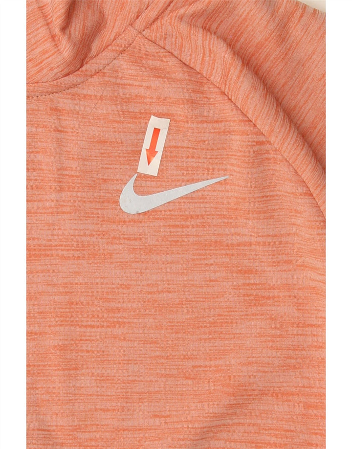 Nike Womens Dri Fit Zip Neck Pullover Treino Top UK 14 Médio Laranja