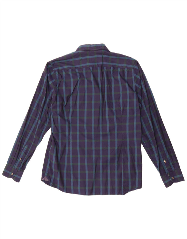 Camisa masculina Ted Baker tamanho 4 grande algodão xadrez azul marinho