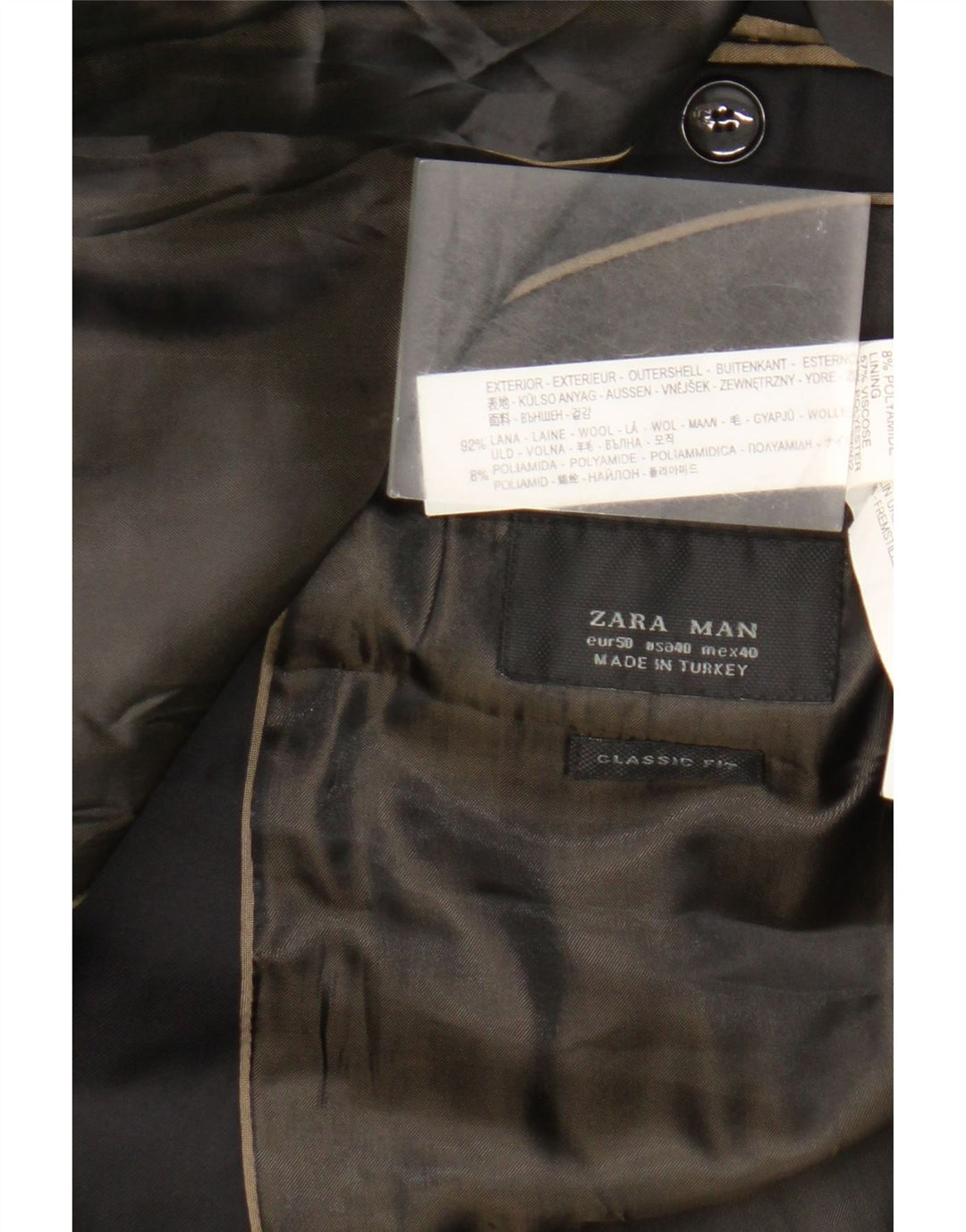 Jaqueta blazer masculina Zara Classics com 2 botões EU 50 lã preta média