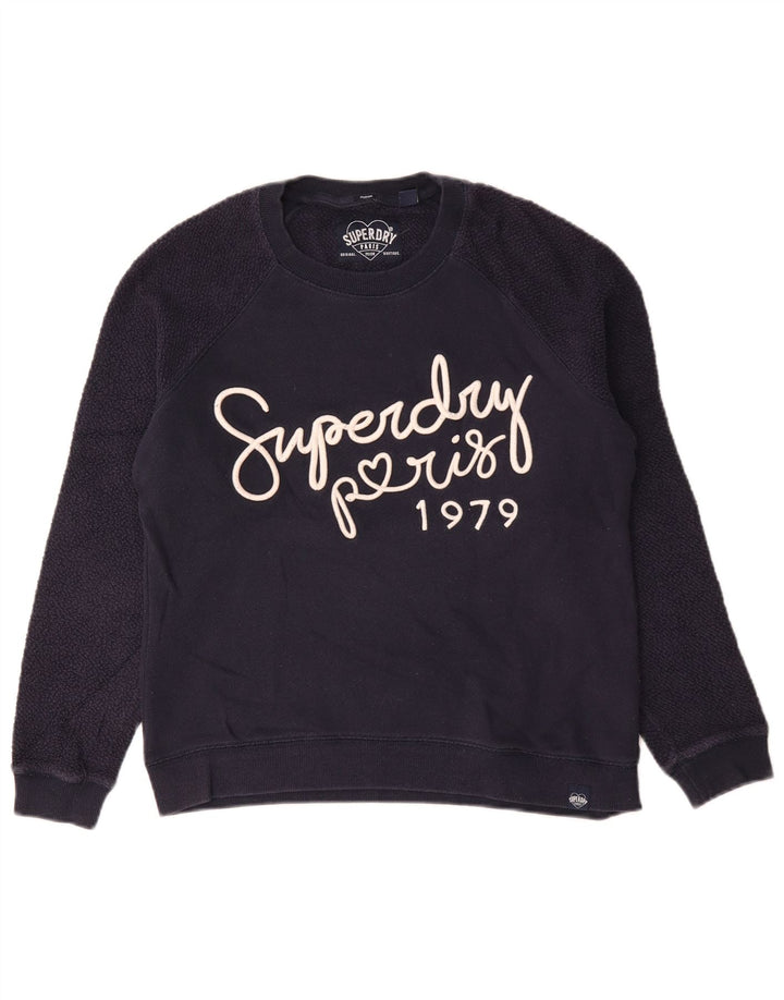 Suéter gráfico feminino Superdry UK 14 algodão azul marinho médio