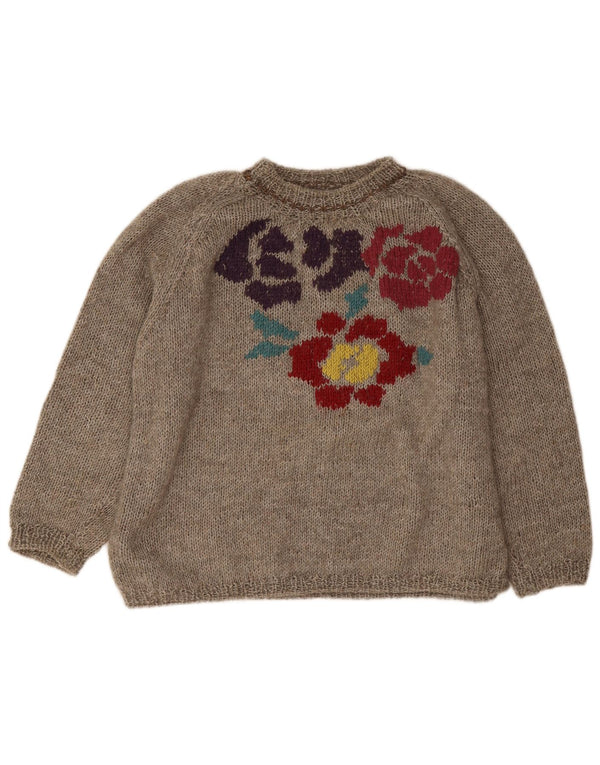 Suéter feminino vintage com gola redonda grande UK 18 XL cinza floral