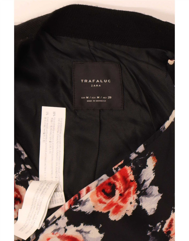 Jaqueta bomber feminina Zara UK 12 poliéster floral preto médio