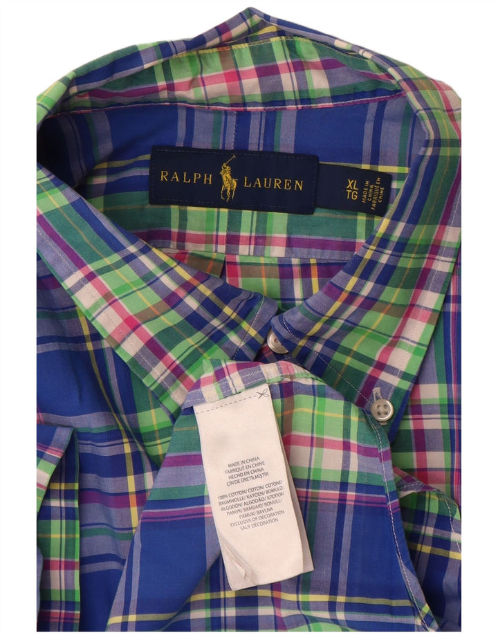 Camisa masculina de manga curta Ralph Lauren XL azul xadrez algodão