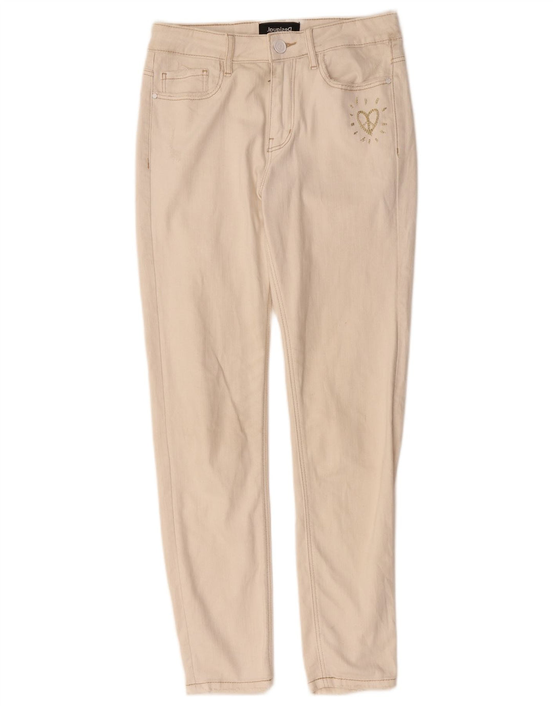 DESIGUAL Calça jeans feminina slim W28 L27 algodão branco